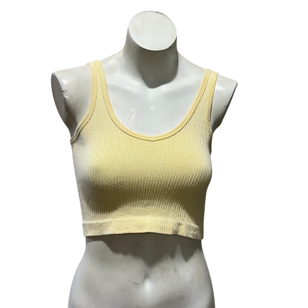 Urban Outfitters Ribbed Cropped Tank Top Womens M Pale Yellow Scoop Neck